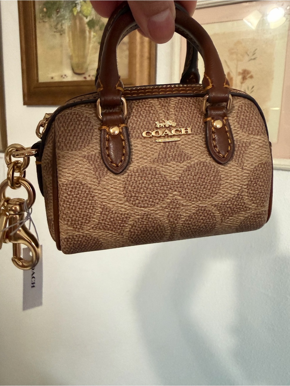 NWT Coach Mini Rowan Bag Charm in Signature Canvas - Picture 3 of 5